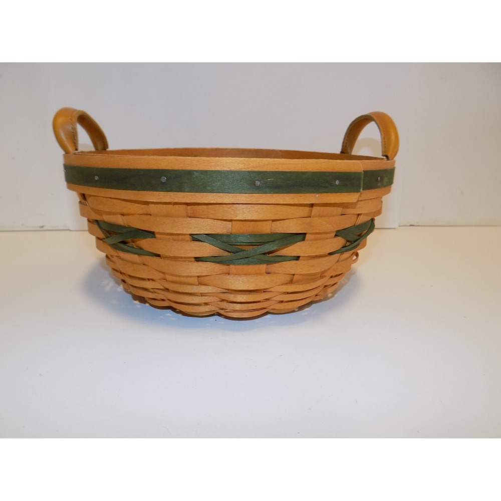 Popcorn Basket w/ Liner & Protector 1999 Christmas Holiday Longaberger GREEN - Picture 11 of 16